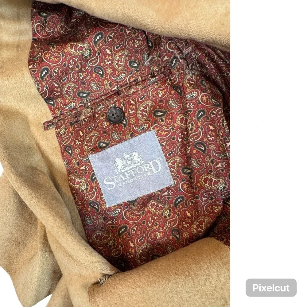 Stafford Executive‎ Mens Camel Hair Blazer Tan Paisley Lining USA Made 40R 42R